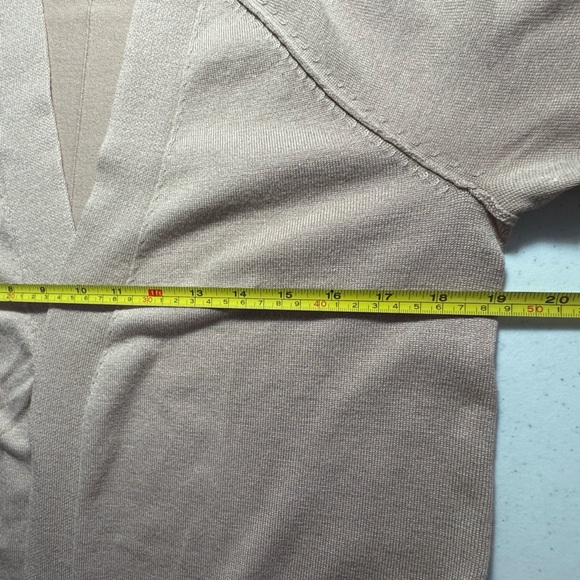 Love Scarlett Long Tan/Beige Long Open Front Cardigan Sweater Size M Side Slit - Picture 8 of 9